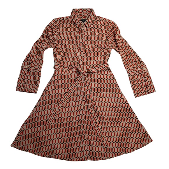 Banana Republic Shirt Dress Red Belted Split Bell Sleeves Size 6 Preppy Corpcore - Picture 2 of 12